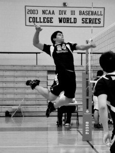 Shane Kiefer | The Bucknellian King Gorospe '15 prepares to spike the ball in one of the club volleyball team's opening matches. 