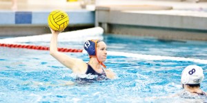 Edward Louie | The Bucknellian Barbara Peterson '15 winds up for a shot on goal. The women's water polo team finished with three wins.