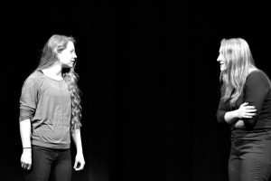 Estie Pyper | The Bucknellian Gabrielle Wollinski '16 and Monica Herzog '13 perform during the "Vagina Monologues."